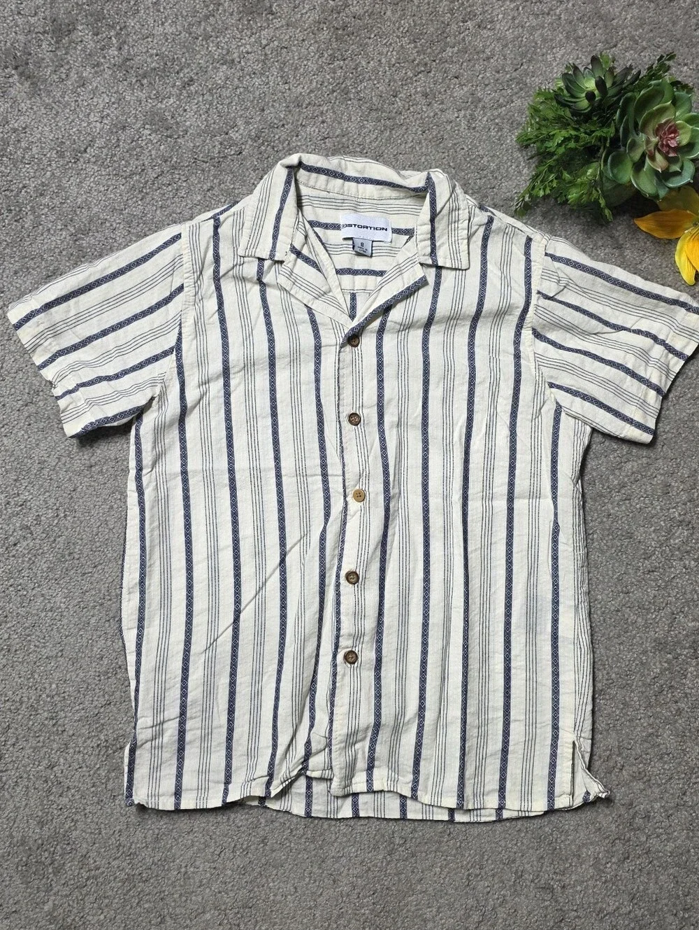 Distortion Boys Western Style Button Up Shirt Cream and Blue Size 8